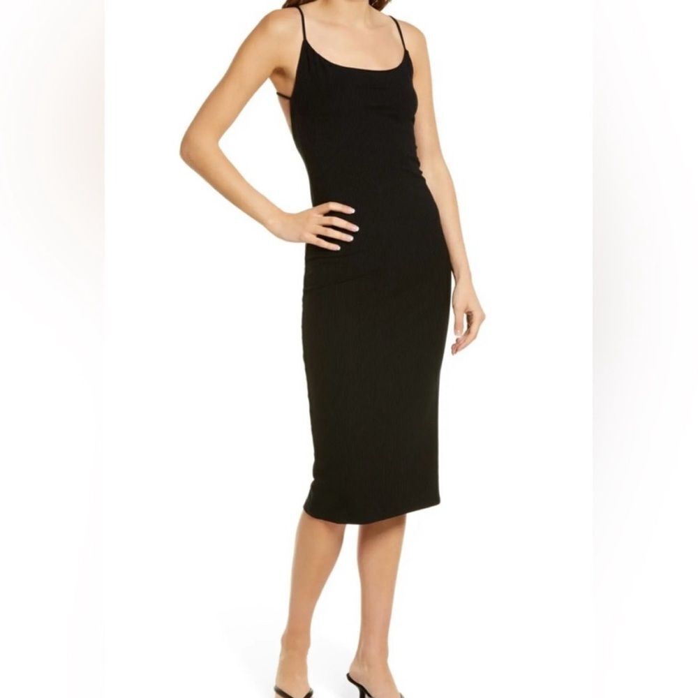 Reformation Kelsee Spaghetti Strappy Back Ribbed Midi Black Dress Women’s XS